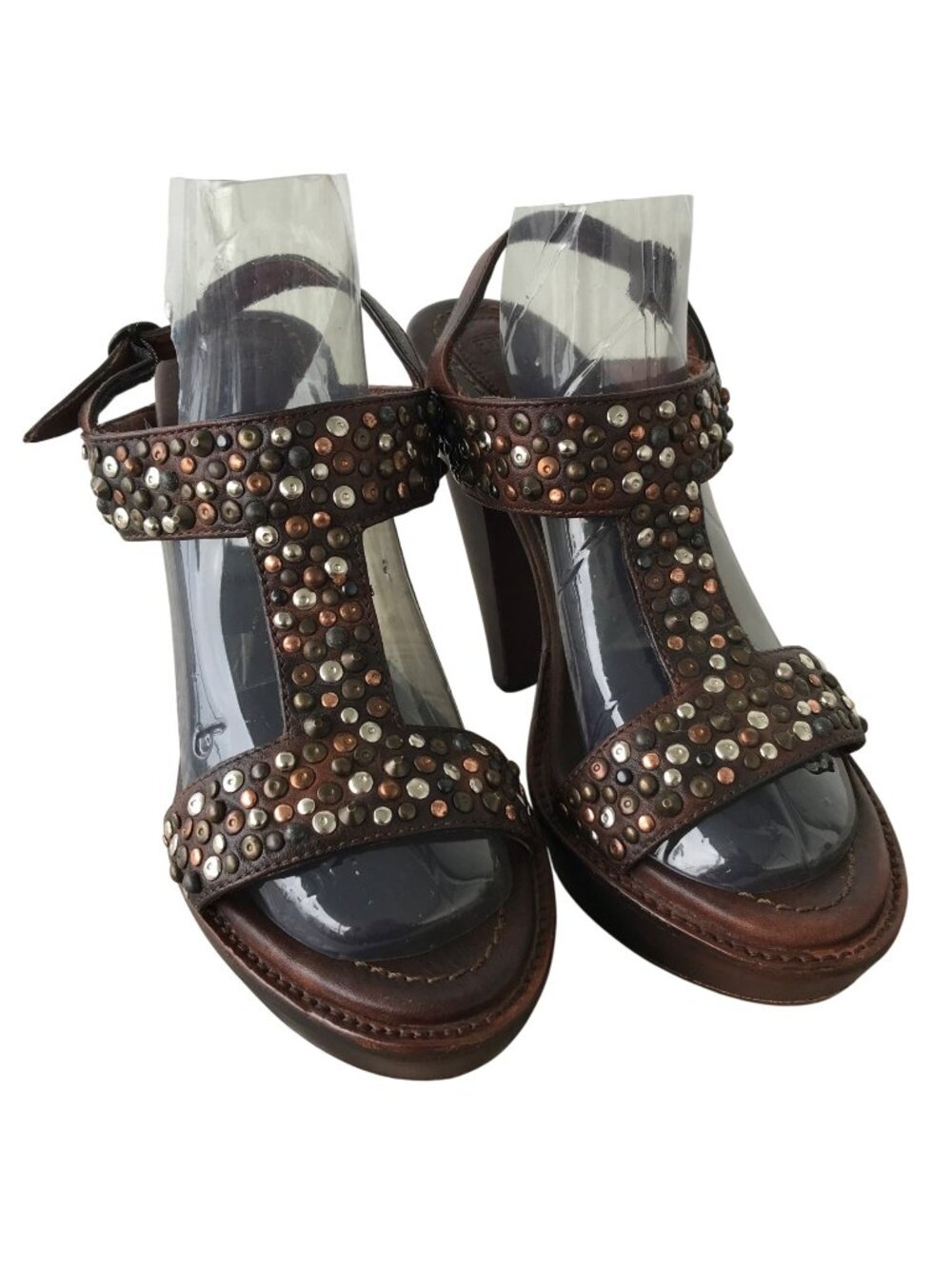 Frye Joy T-Strap Platform Womens Leather Studded Sandal Heels 7.5 B 73386